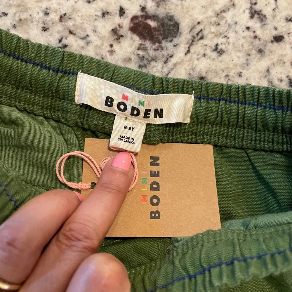 Mini Boden Cargo Shorts Kids 8-9Y Green Gorpcore Utility Canvas Pull On Elastic